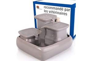 Miaustore Fontaine à Eau pour Chat en Ceramique - 3,4 litres - Silencieuse - Facil à Entretenir - avec Detecteur de Mouvement (Gris)