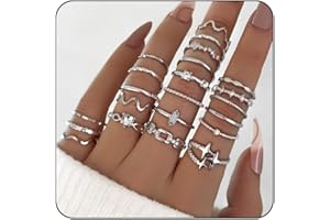 FloralGrace 22 Piece Silver Ring Set for Women, Waterproof Silver Plated Stackable Statement Rings, Finger Stackable Ring, Chic Silver Rings