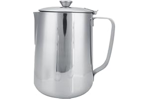 TBEST stainless steel pitcher,Pichet à Mousser, Tasse à café en Acier Inoxydable, Tasse à Lait, Pichet à café, Mousseur à Lait, Tasse avec Couvercle pour café au Lait (2000 ml)