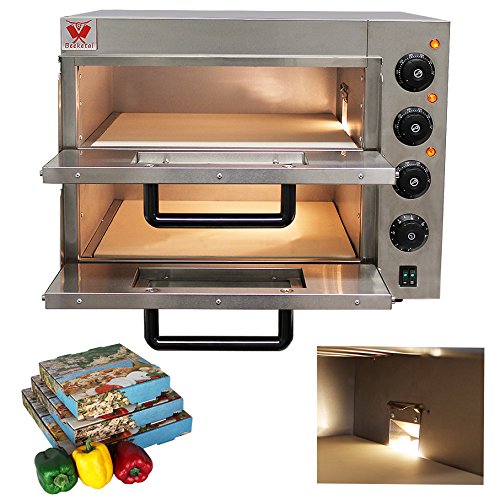 Beeketal „BPO33-2“ Profi Doppel Kammer Pizzaofen mit 2x 400×400 mm Schamottstein Backflächen, Gastro Steinbackofen für Pizza, Brot und Backwaren, Leistung 3000 Watt, Ofen Temperatur bis zu 350°C (Ober- und Unterhitze getrennt regelbar), Pizzabackofen mit Glastüre und Innenbeleuchtung, inkl. Reinigungsbürste und Pizzaschaufel - 3