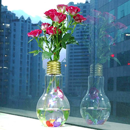 DOLDOA Glowing Light Bulb Shape Stand Plant Flower Vase Hydroponic Container Bottle,Gold - 4