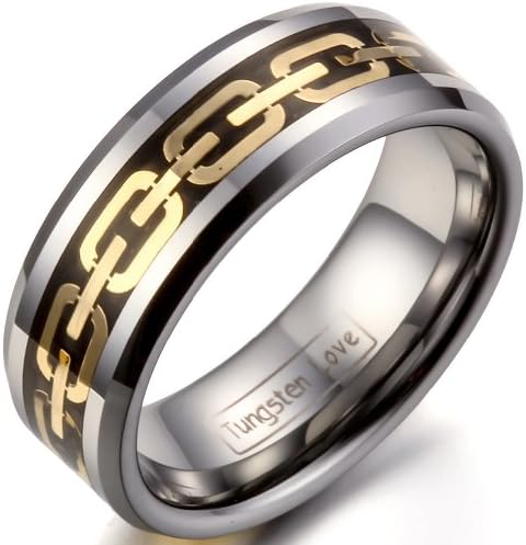 JewelryWe 8mm Comfort Fit Men's Tungsten Carbide Anniversary Engagement Wedding Band Gold Link Chain Plated Ring