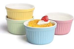 AUCKPURE Soufflé Moulds, Pack of 4 Creme Brulee Bowls, Pie Mould, 180 ml, Small Casserole Dishes Suitable for Kitchen Baking (color)
