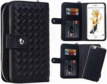 iPhone 6 Plus Wallet Case, Hynice iPhone 6S Plus Wallet Purse Case Leather Zipper Case with credit card slots and Magnetic Detachable Slim Cover for iPhone 6 Plus/6S Plus 5.5" (Wrave-black)