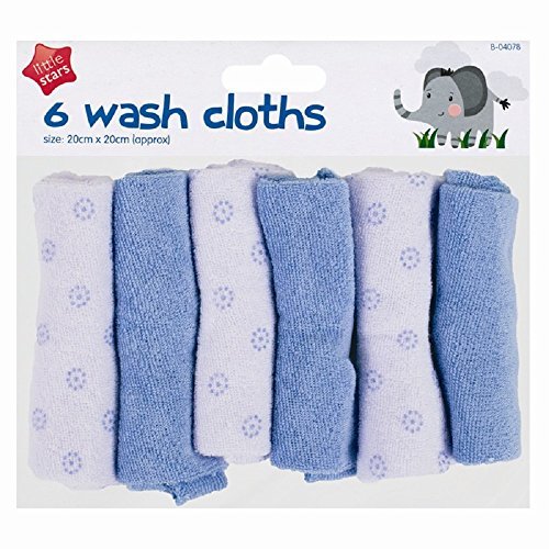 6 Baby Wash Cloths (20x20cm)- Blue or Pink- Face (Blue)