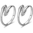 Bague Love Câlin Argent 925 Réglable Bague Ajustable Amour En Argent 925 - Bijou Fantaisie Câlin Réglable Pour Couple Bagues Anciennes Art Deco
