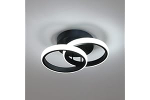 Dorlink Modern LED Ceiling Light, 2 Rings Creative Nordic Design 22W Ceiling Lights,6500K Cool White Light Small Ceiling Lighting for Hallway Corridor Aisle Lounge Study Office Black