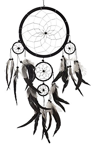 Traumfänger ~ handgemachte traditionelle schwarz, weiß und Silber 20cm Durchmesser 50cm lang!