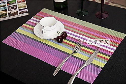ZHUODIAN Placemat 4Pcs Upscale Korean Style Color Stripe Table Mats Pvc Insulation Pads Placemat European Style Plate Pad Bowl Pad The Mediterranean Western Food Pad , Pink