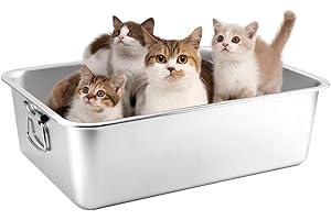 HOUSLUX Katzenklo 50×35×15cm Katzentoilette, Edelstahl Katzenklo XXL, Katzenklo Groß, Niemals Gerüche, Rostfrei, Antihaft Glatte Oberfläche