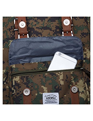 Rucksack Damen Daypack Herren Schulrucksack KAUKKO 17 Zoll Laptop Backpack für 15″ Notebook Lässiger Daypacks Schultaschen of 2 Side Pockets für Wandern Reisen Camping (Green Camouflage) - 5