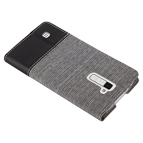 LG K10 2016   M2 Funda Estilo Libro en GRIS NEGRO de Cadorabo  Dise  o TELO-CUERO-ARTIFICIAL      Cubierta Protectora con Cierre Magn  tico  Tarjetero y Funci  n de Suporte     Protecci  n Carcasa Caja Etui Case Cover