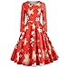 Produktbild Luckycat WeihnachtsDamen Langarm O Hals Druck Vintage Kleid Abend Party Kleid Abendkleider Cocktailkleid Partykleider Blusenkleid Mode 2018