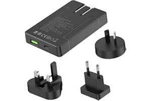 Budi universal wall charger, USB + USB-C, PD 65W + EU/UK/US/AU adapters (black)