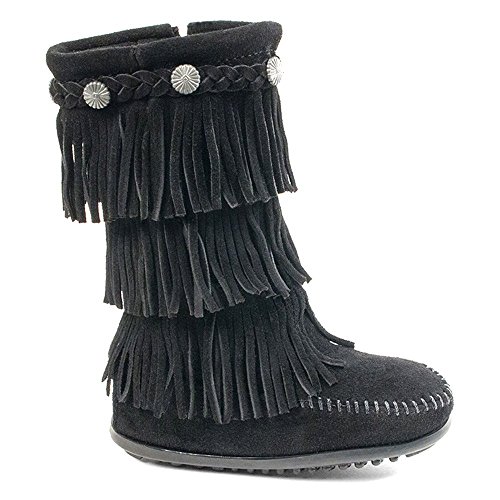 Minnetonka 3 Layer Fringe, Jungen Stiefel Black