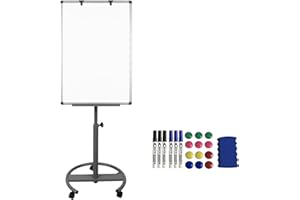 ‎FROADP Froadp Whiteboard Flipchart Stand with Wheels Height Adjustable Writeable Dry Wipe Magnetic 90 x 60 cm Mobile Magnetic Board Includes Hooks, Pen Tray, Pens, Magnets, Eraser (Type A)
