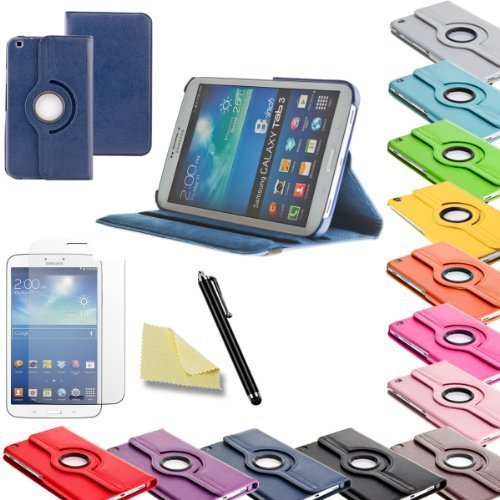 3in1 SET Tab3 8 0 360   Schutzh  lle   Folie   Pen Samsung Galaxy Tab 3 8 0 SM-T310 T311 T315 Tasche Etui  Dunkelblau 