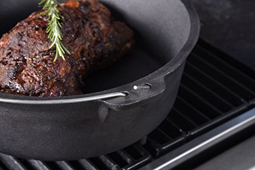 Santos Gusseisen Dutch Oven – ohne Füße – Durchmesser 30cm x 9,5cm Höhe (ohne Deckel), 5,6 Liter, 4-6 Personen, ca. 12“ – Feuertopf Schmortopf Camp Oven für Gasgrill Kohlegrill und offenes Feuer - 4