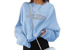 Tomwell Femme Sweatshirts Pull À Manches Longues Impression de Lettres Streetwear Capuche Col Rond Blouses Pullover surdimensionné Chaud Top Mode Casual Fille Chemisier