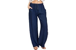 NUSGEAR 2023 Pantalones Mujer Pantalón largo algodón y lino Moda Suelto bolsillo Rectos Pantalón original cordón Cintura Alta Casual fiesta elegante Primavera Verano Ligeros Playa Cómodo Pantalones
