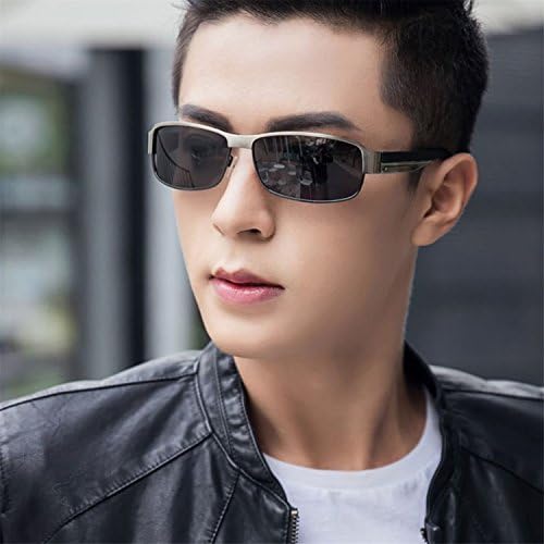 HCIUUI 2018 new polarized sunglasses men's sunglasses tide driving driver mirror driving eyes square round face glasses,Silver Frame Black Grey Polarizer (Gift Box Packaging)