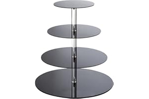 Cupcake Stand, ULIFEME 4 Livelli Alzata per Cupcakes, Buffet, Nuziali, Focaccina, Supporto per Compleanno e Partito, Acrilico Spessore 4mm, Diametro Nero Rotondo 12''/10''/8''/6'', Facile da Montare