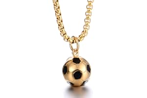 JTMKYO 1 Stück goldene Fußball-Halskette, Fußball-Anhänger, Edelstahl-Fußball-Anhänger, Fußball-Anhänger-Halskette, modischer, vielseitiger Schmuck, Mädchen-Jungen-Fußball-Geburtstagsgeschenke