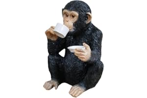 Gifts Direct 2 U Novelty Tea Drinking Monkey Ornament, Resin Animal Tabletop Statue for Home or Garden Decor - Charming Modern Stylish Decoration