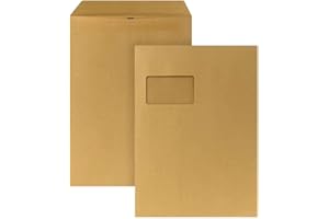 ‎POSTHORN MADE BY BONG POSTHORN Versandtasche C4 (250 Stück), selbstklebende Versandtaschen mit Fenster, braune Versandtaschen für die tägliche Korrespondenz, Geschäftspost und Co., 324 x 229 x1mm, 90g/m²