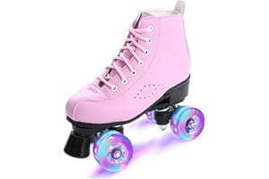 SPRLN Girls Roller Skates, Quad Roller Skates for Women, 4 Wheel PU Light Up Roller Skting Double Row PU Leather Rollerskates Rollersktes for Beginners Kids Women Adults