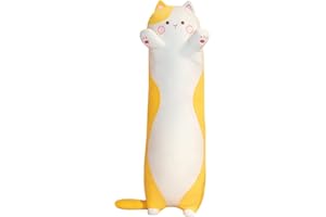 DXDYDZ 110cm/43in Long Cat Plush Pillow, Cute Cat Sleeping Hugging Pillow Cartoon Long Stuffed Pillow Cute Cuddle Pillow Cat Soft Toys Cute Plushies Gifts for Kids, Friends, Family (Yellow)