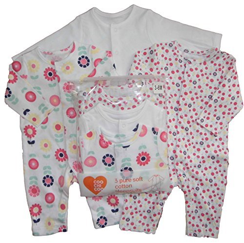 Baby Footless Sleepsuits Rompers Babygrows Boy and Girl Styles 0-3M To 12-18M (12-18 Months, Girl)