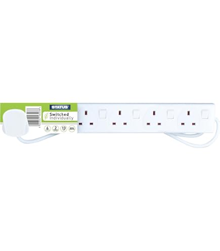 6 Gang Switched Surge Protected Extension Lead, 10m, White - Pro Elec - View #5