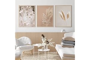 LPFNSF Moderne Blumen Leinwand Malerei 3 Stück Set Plant Wandbilder Boho Beige Natur Pampasgras Bilder, kein Rahmen. (60x90cm*3)