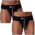 NEVER QUIT Gym Supporter for Men | Ideal for Workout and Running, Cricket, Tennis, Sports| Compression Brief Abdomen Support for Boys Orange + Green Strip (Pack of -2)