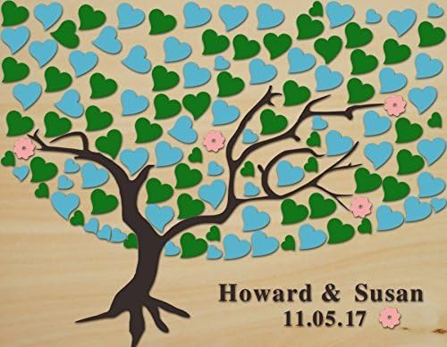 Vintage 3D Wedding Guest Book Alternative Wood Heart Tree Wedding Guest Book Personalised Name and Date