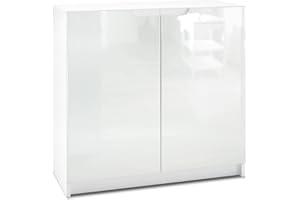 ‎VLADON Vladon Sideboard Logan, Made in Germany, Kommode mit 2 Türen, Weiß matt/Weiß Hochglanz (82 x 78 x 37 cm)