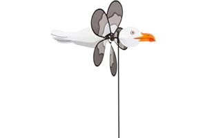 INVENTO JUST PLAY HQ Design Wind Spiration, Spin Critter, UV-Resistant and Weatherproof Wind Chime Decoration for Garden, Patio and Balcony, Wind Wheel Including Stand Rod (Seagull)
