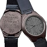 Gravierte hölzerne Uhr für Männer, natürliche hölzerne Groomsmen Uhr für Ehemann Sohn natürliche Ebenholz Angepasst Holz Uhr Geburtstag Jubiläumsgeschenk (Für Ehemann)