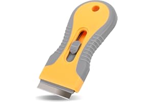 ASHYLE Non Scratch Cleaning Scraper Tool with 10 Metal and 5 Plastic Blades, Multi-Surface Cleaner for Glass, Window, Ceramic Cooktops, Ovens, Stoves, Cars, Ceramic hob, Microwave, Sticky Stuff etc. Yellow