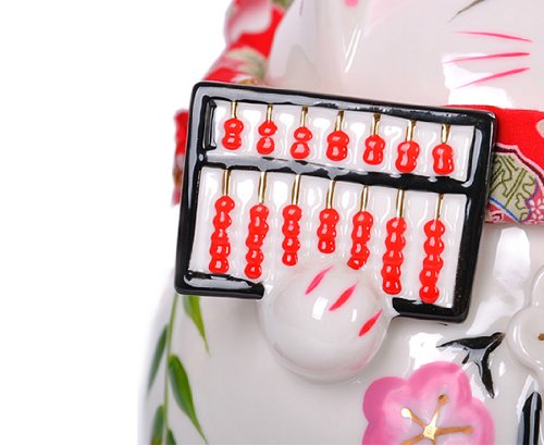 Maneki Neko – Weiße Japanische Glückskatze mit Abakus (großes Modell) – Winkekatze aus feinem Porzellan - 2