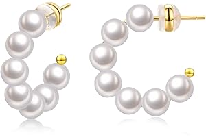 MOROTOLE Pendientes de aro de perlas para mujer, pequeños pendientes hipoalergénicos, chapados en oro de 14 quilates, ligeros, abiertos, joyería, regalo de cumpleaños para mujeres y niñas