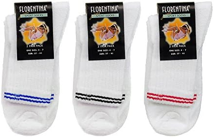 Florentine Women's Sport Socks (Pack of 2) - Pink/Navy/Fuchsia/Mine/Red/Black, Size 4 - 7