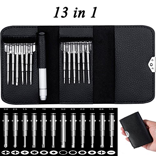 Mini Schraubendreher Set,Drillpro 13-teilig Magnetische Präzisions Schraubendreher Reparatur Werkzeug set,Magnetisierbar, Torque, Schlitz, Kreuzschlitz, Etui in Lederoptik für Handy PC Laptop Macbook