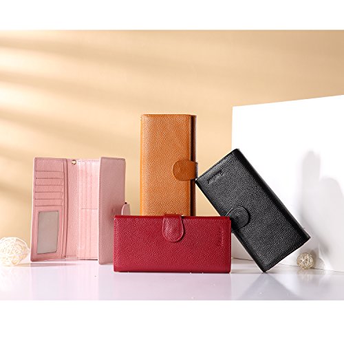 Geldbörse Damen Leder Rfid Geldbörse Brieftasche Lang Handy Geldbeutel Frauen Rosa - 7