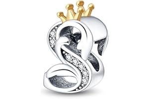 TINSLO Charme Pearl en forme de lettre de A à Z pour bracelet, En argent sterling 925, Compatible avec les bracelets et colliers Pandora, Compatible avec les bracelets européens pour femmes et filles KJC165