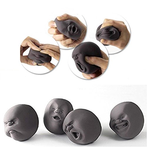 Humorous Vent Human Face Ball Squeeze Face Toys Decompression Stress Pressure Reliver Face Top Anti-stress Helper for Kids Officer - A Set of 4Pcs (Black)