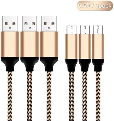 Samsung Charger Cable Micro USB Cable FoolerHome (3-Pack 6.5ft/2m) USB to Micro USB Charger Nylon Braided Ultra Durable Cable for Samsung Galaxy, Sony, HTC, Nexus, LG, Motorola, Android Smartphones, Kindle, DJI Mavic Pro Drone and More (Gold)