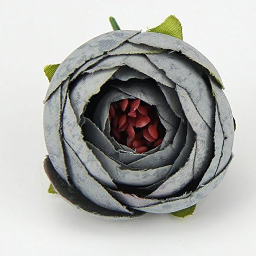 JIALE3536 Artificial Flowers 10Pcs 3Cm Silk Artificial Tea Rose Bud Flowers Head For Wedding Decoration Diy Wreath Gift Box Scrapbooking Craft Fake Flowers,Gray