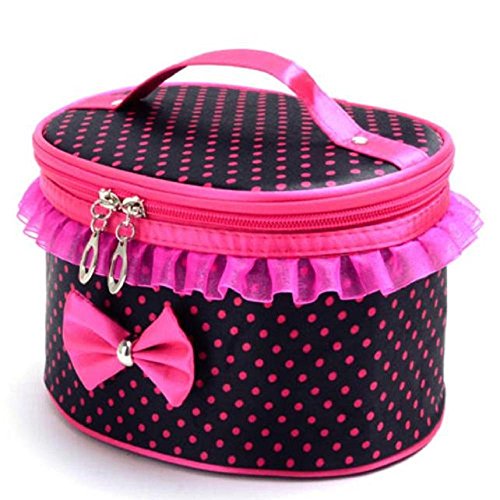 Voberry® 1Pcs Cute Lovely Women Lady Bowknot Polka Dot Pattern Portable Travel Toiletry Makeup Cosmetic Bag Organizer Holder Handbag (Black)